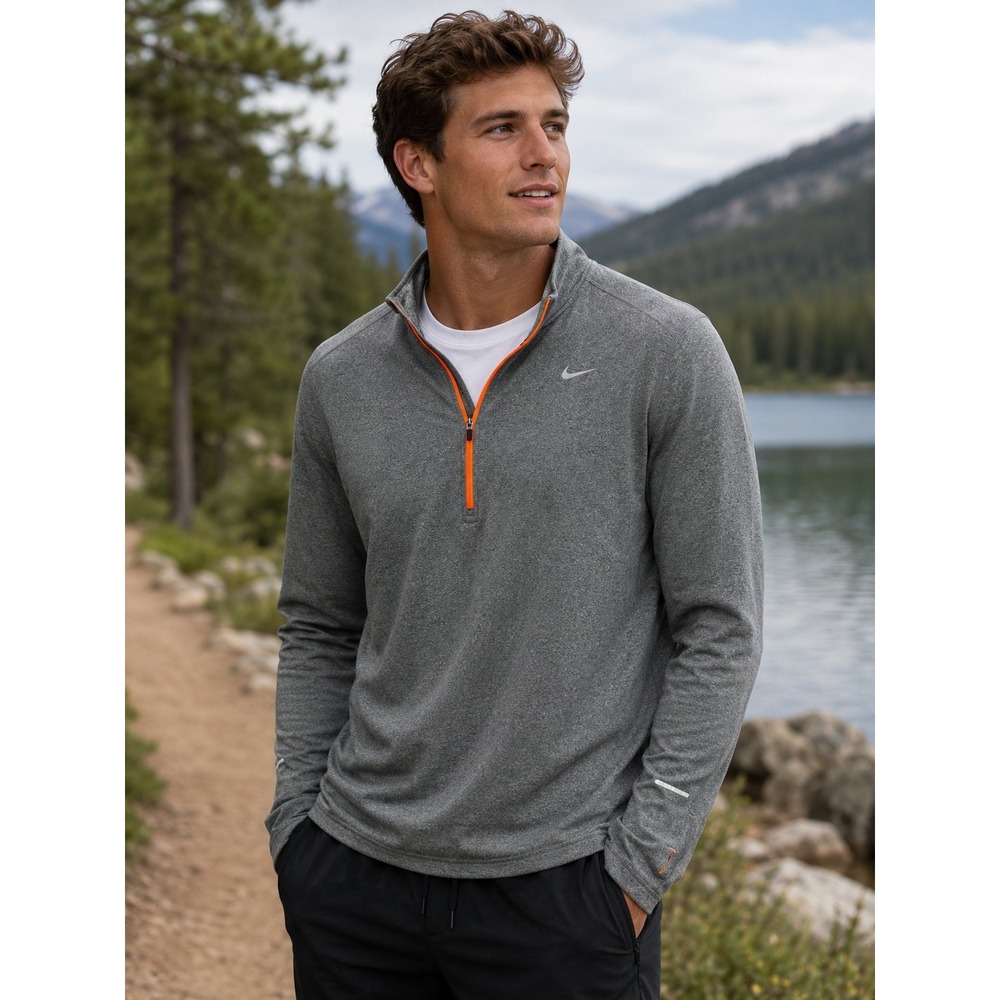 Nike Running Element Dri-FIT Mens XL 1/4 Zip Pullover Gray Orange Shirt Jacket